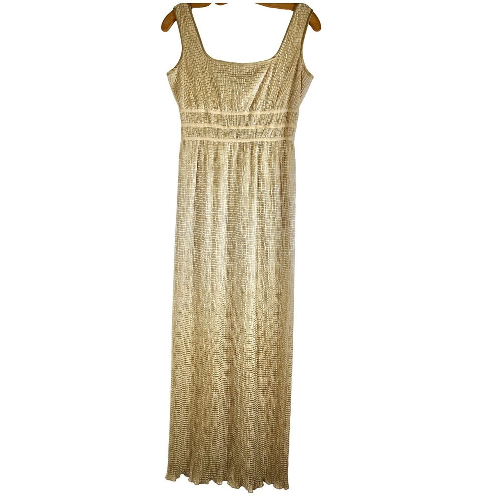 Liz Claiborne Night Maxi Dress Formal Evening Gown Sleeveless Gold Size 10